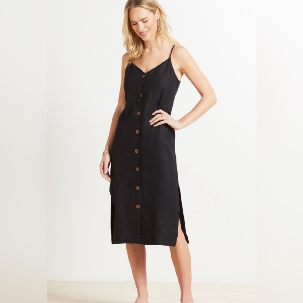 Rails Black Button-Front Midi Dress